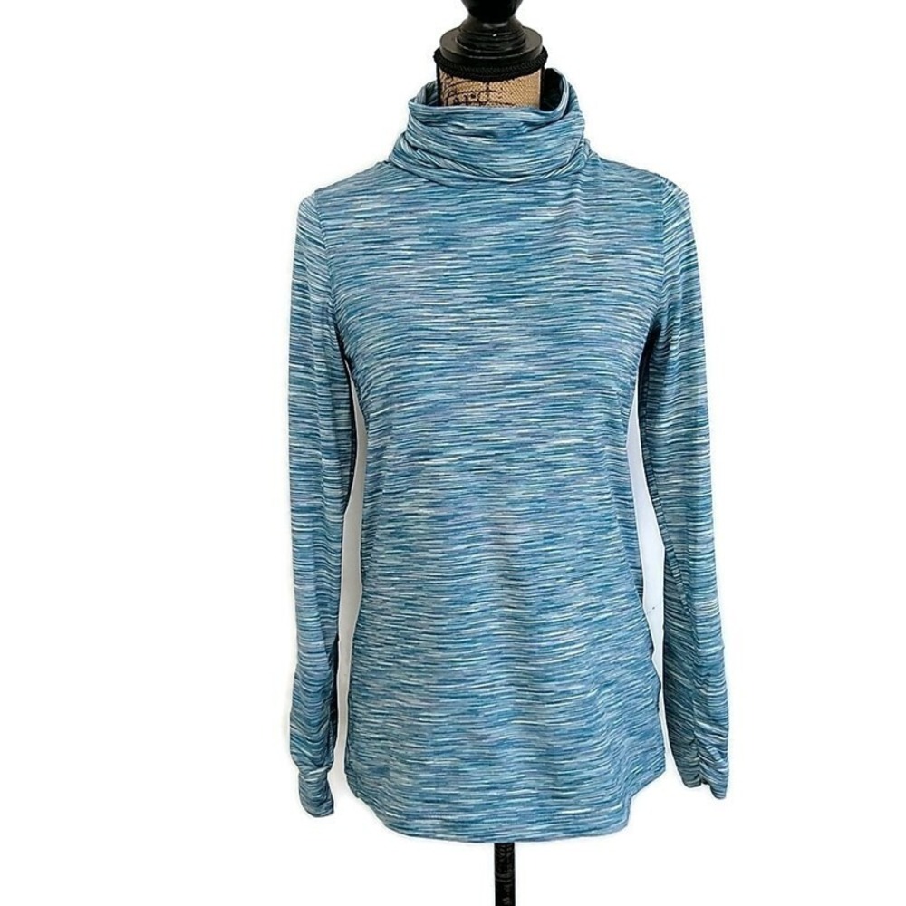 Merrell Space Dye Cowl Neck Top Blue Outdoor Athleisure Pullover Long Slv sz M